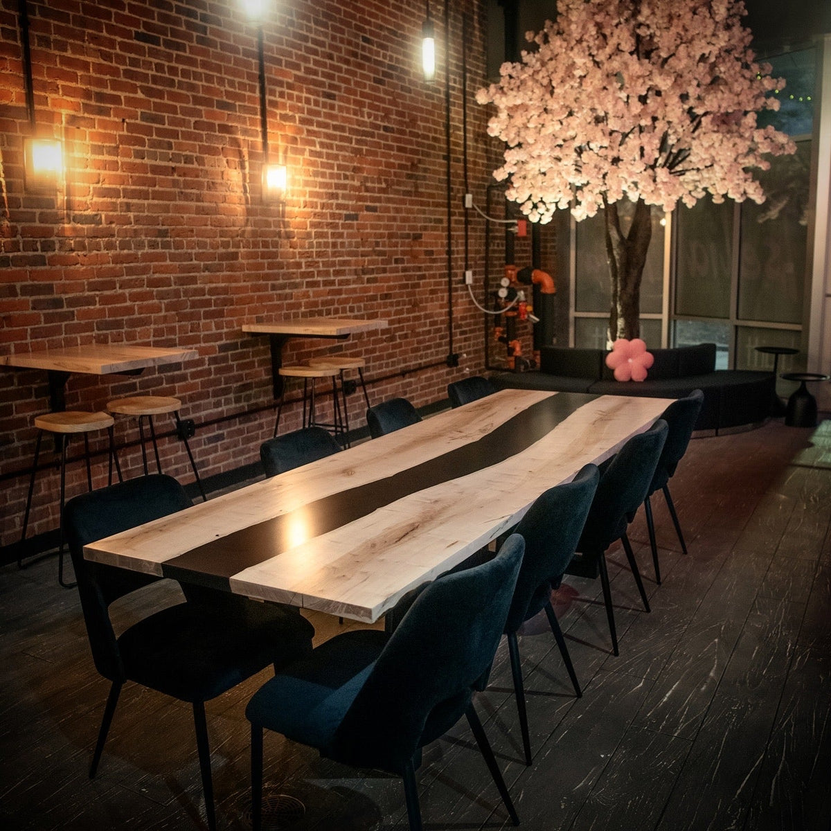 Maple conference table with a black epoxy river built by M2 Furniture Company