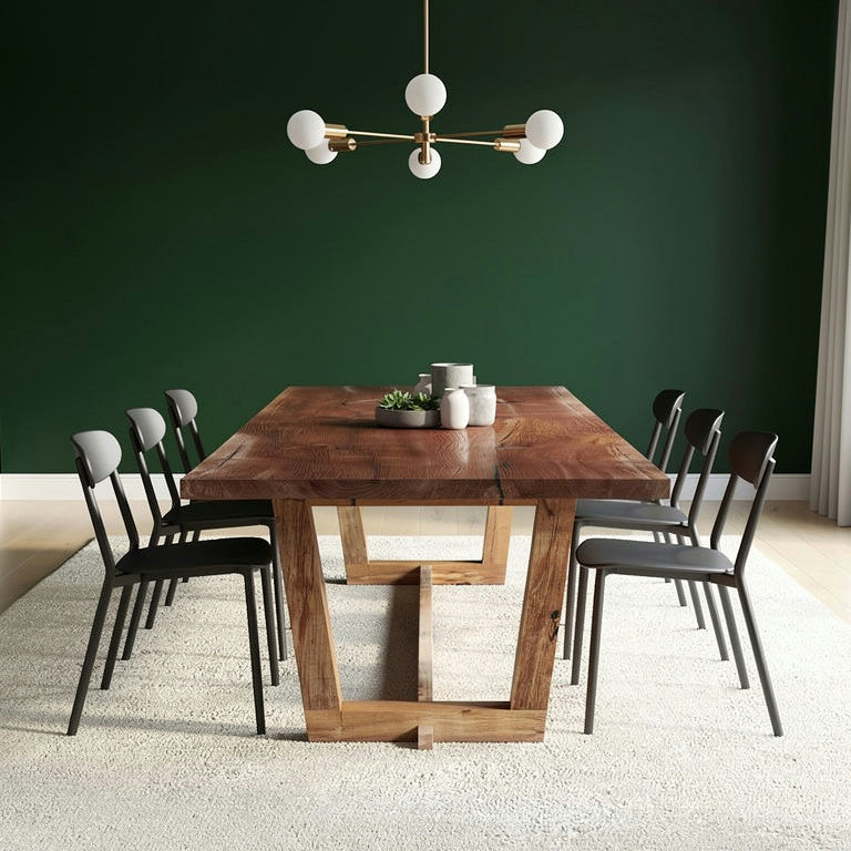The Brooklyn solid walnut dining table with splayed trestle leg frames, built by M2 Furniture Company