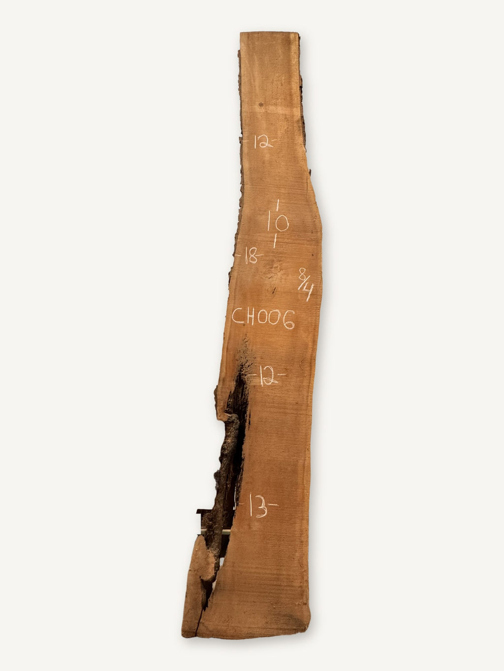 Cherry live edge slab CH006, back face with chalked dimensions