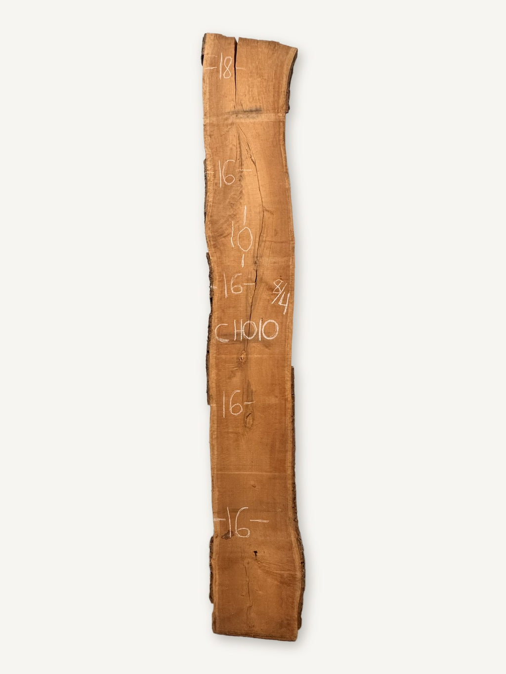 Cherry live edge slab CH010, back face with chalked dimensions