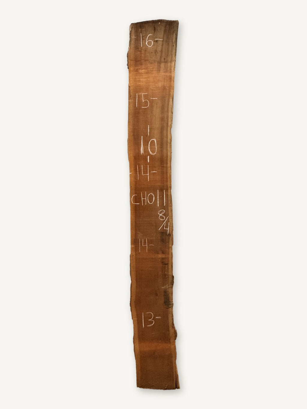 Cherry live edge slab CH011, back face with chalked dimensions