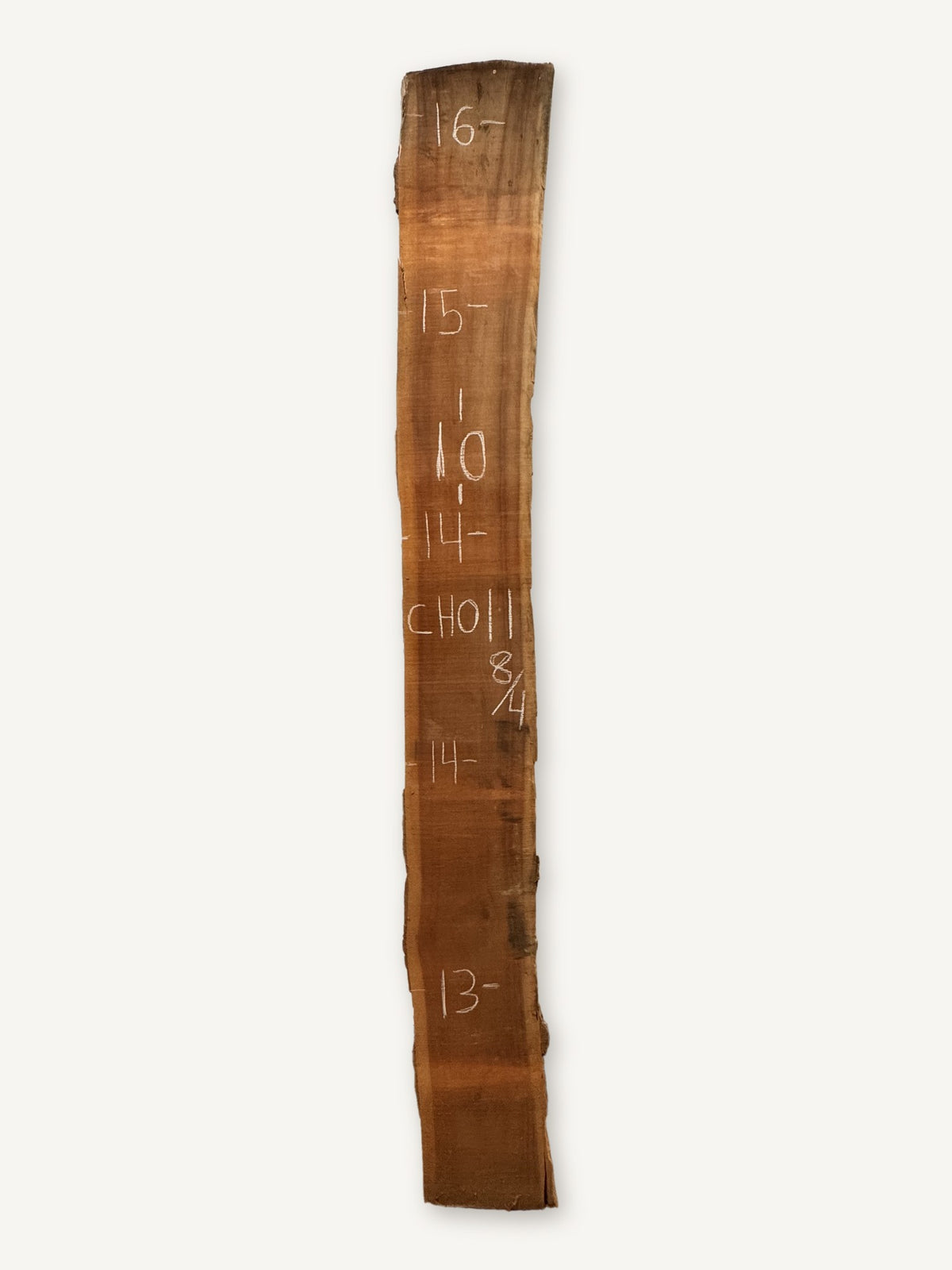 Cherry live edge slab CH011, back face with chalked dimensions