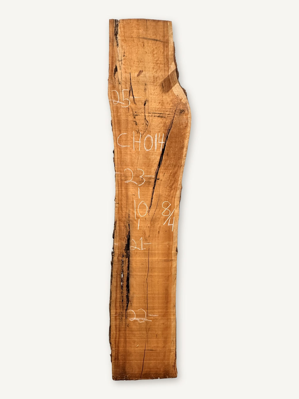 Cherry live edge slab CH014, back face with chalked dimensions