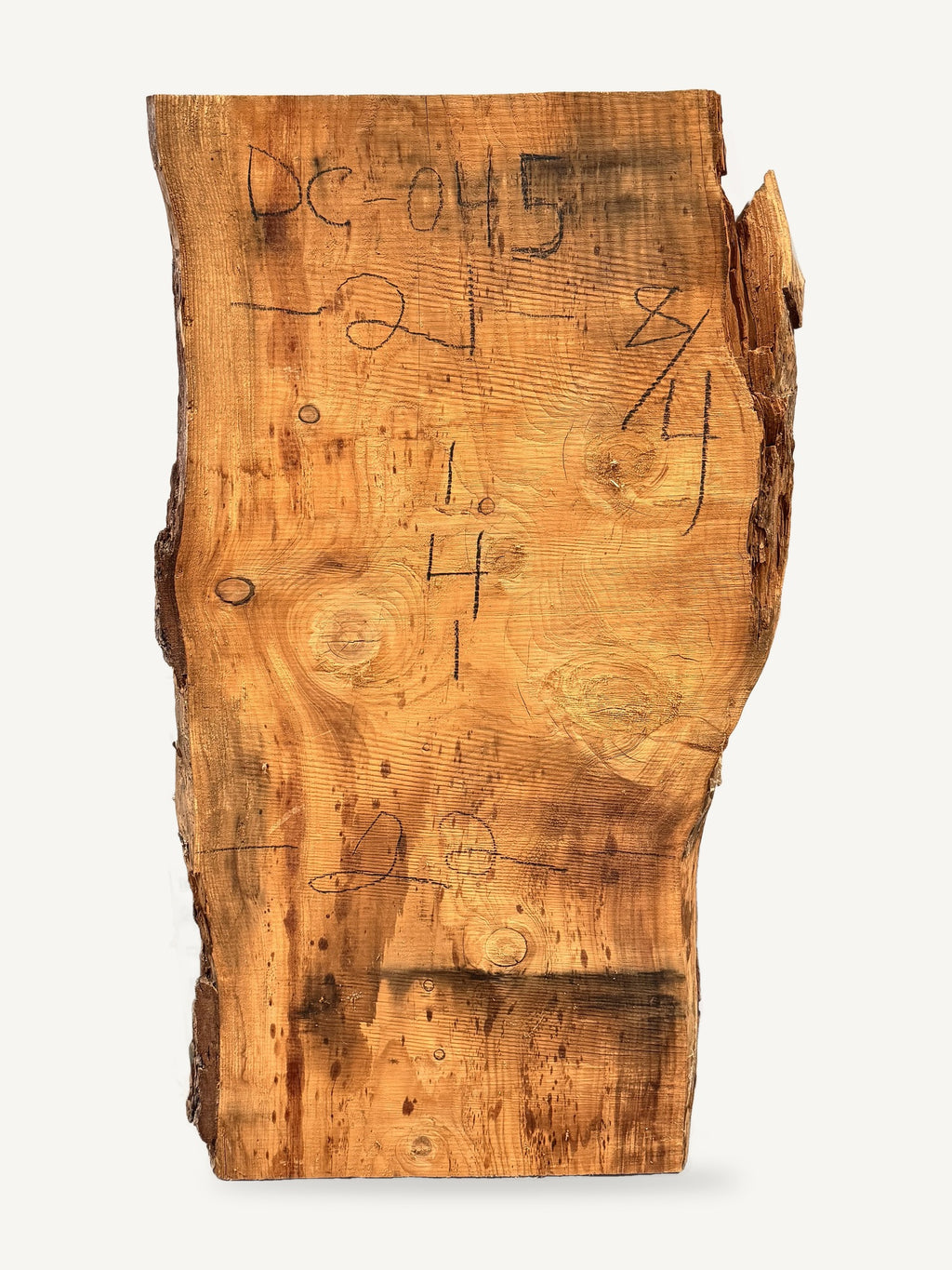 Deodar cedar live edge slab DC-045, back face with chalked dimensions