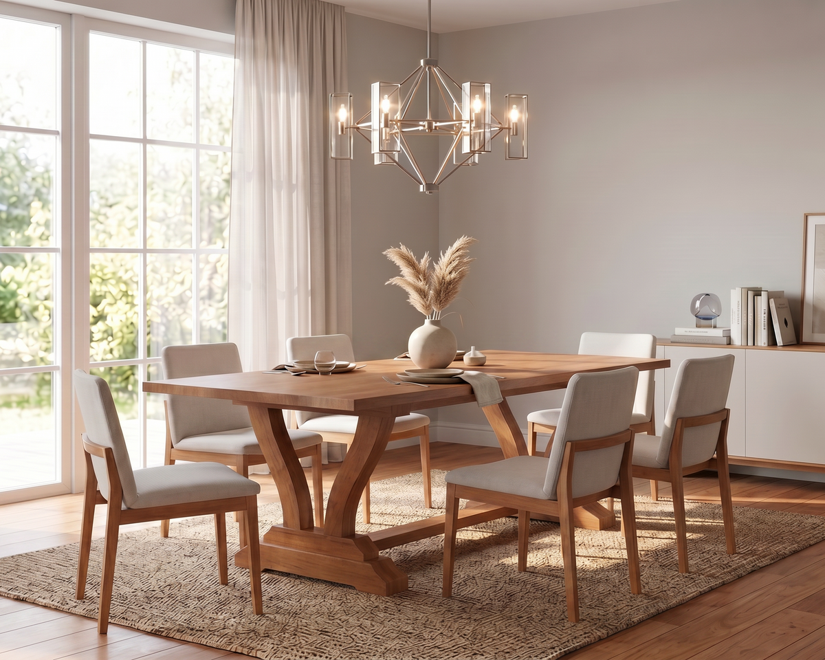 The Kardia Trestle Dining Table built by M2 Furniture Company