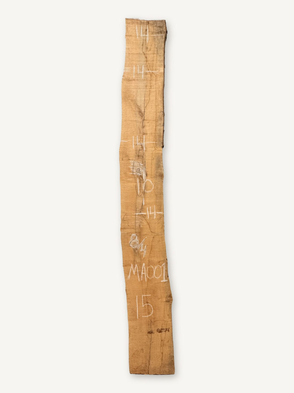 Maple live edge slab MA001, back face with chalked dimensions