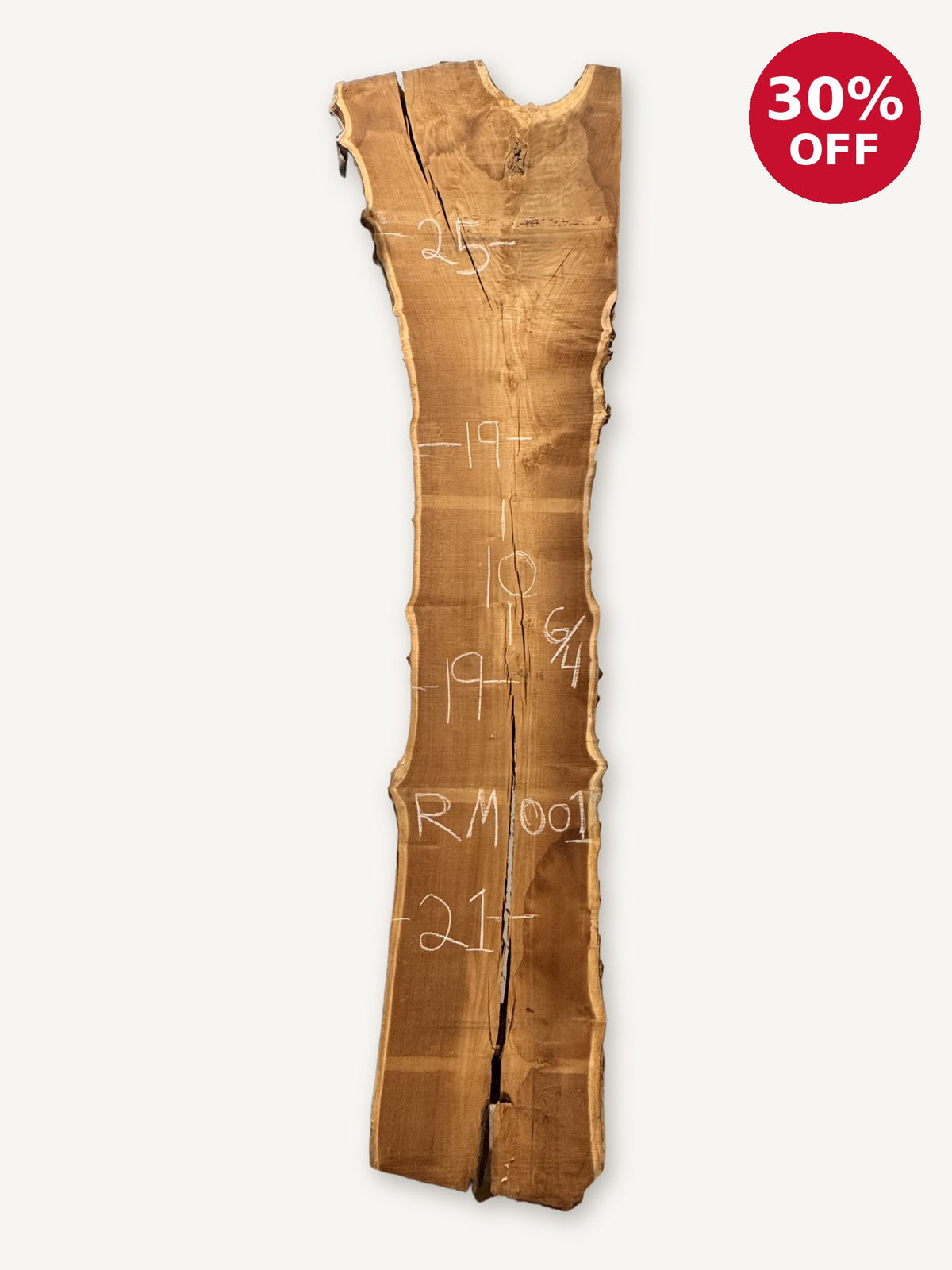 Red Mulberry live edge slab RM001, back face with chalked dimensions