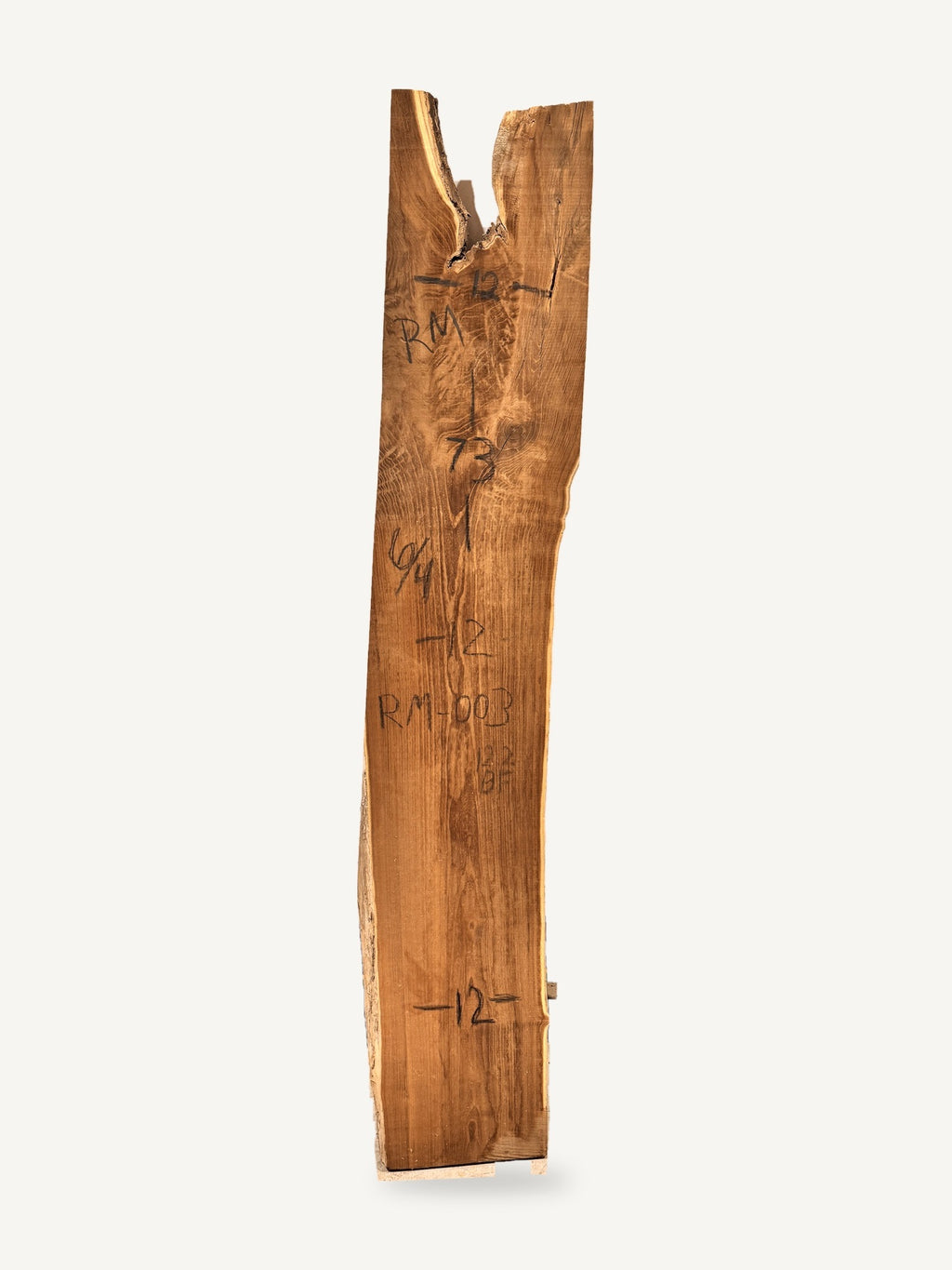 Red mulberry live edge slab RM003, back face with chalked dimensions