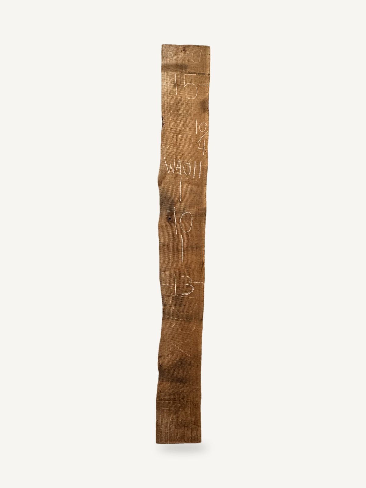 Black walnut live edge slab WA011, back face with chalked dimensions