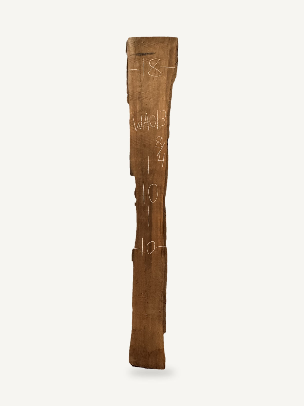 Black walnut live edge slab WA013, back face with chalked dimensions