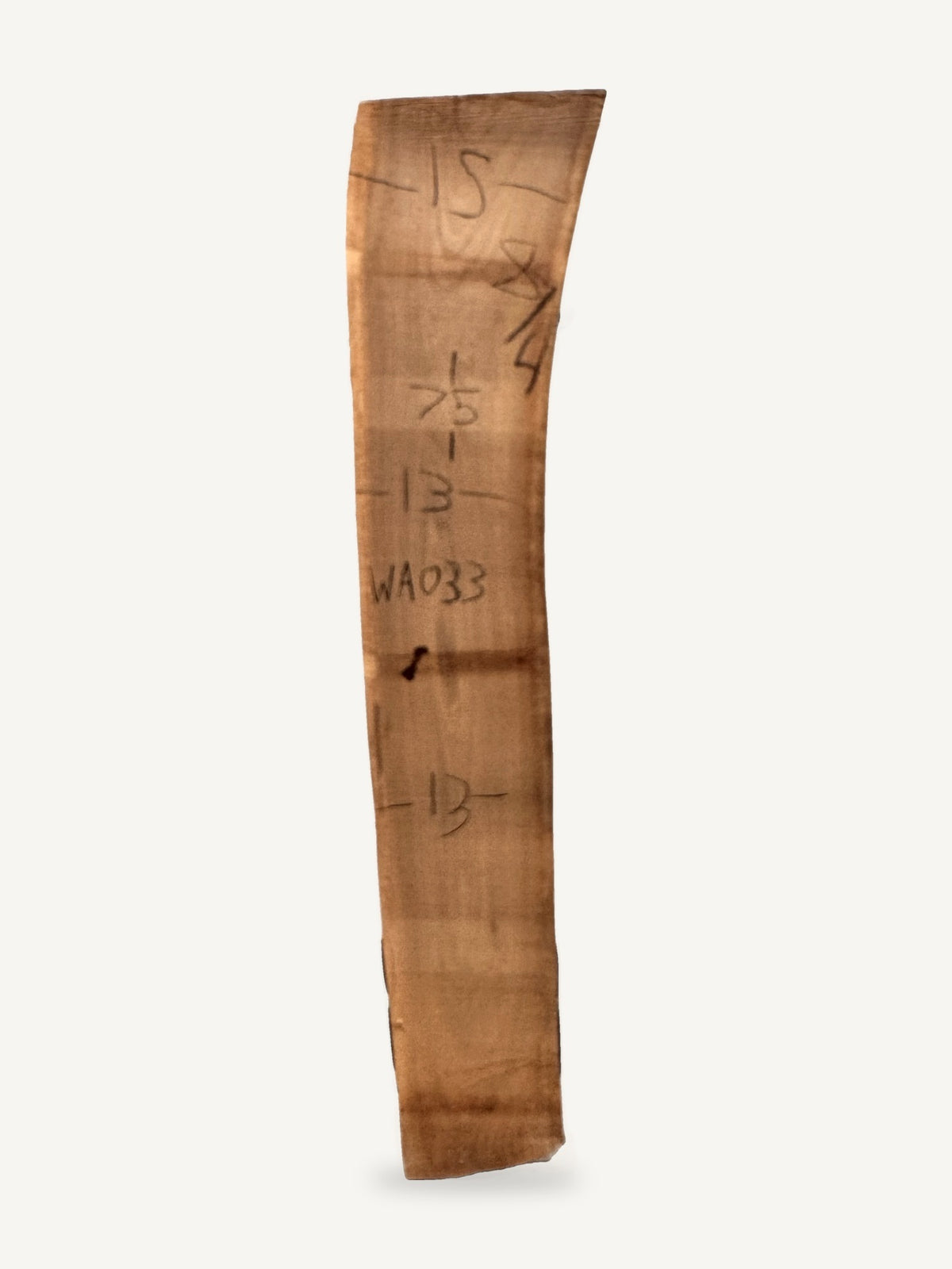 Black walnut live edge slab WA033, back face with chalked dimensions