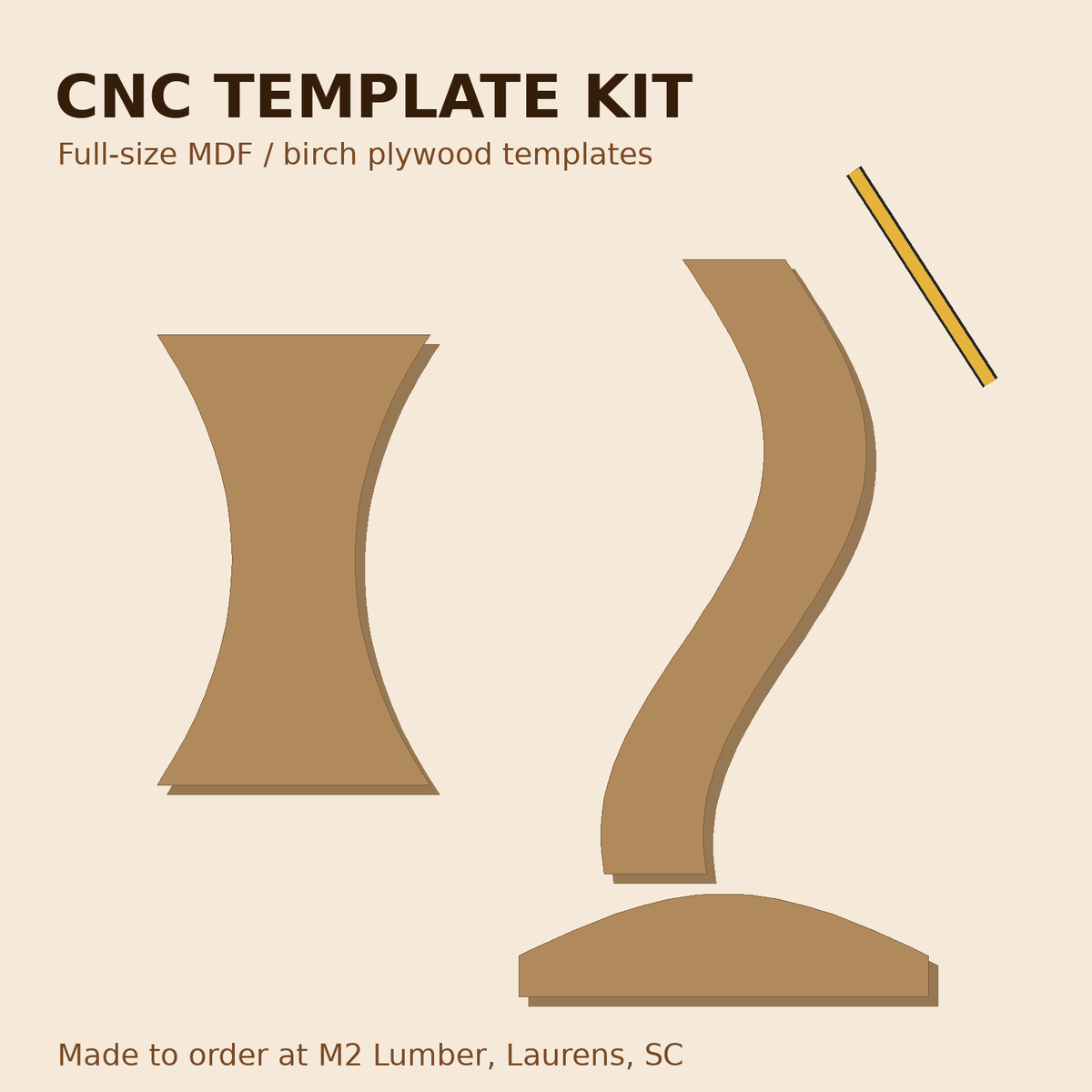 CNC template kit: full-size MDF templates for M2 woodworking plans