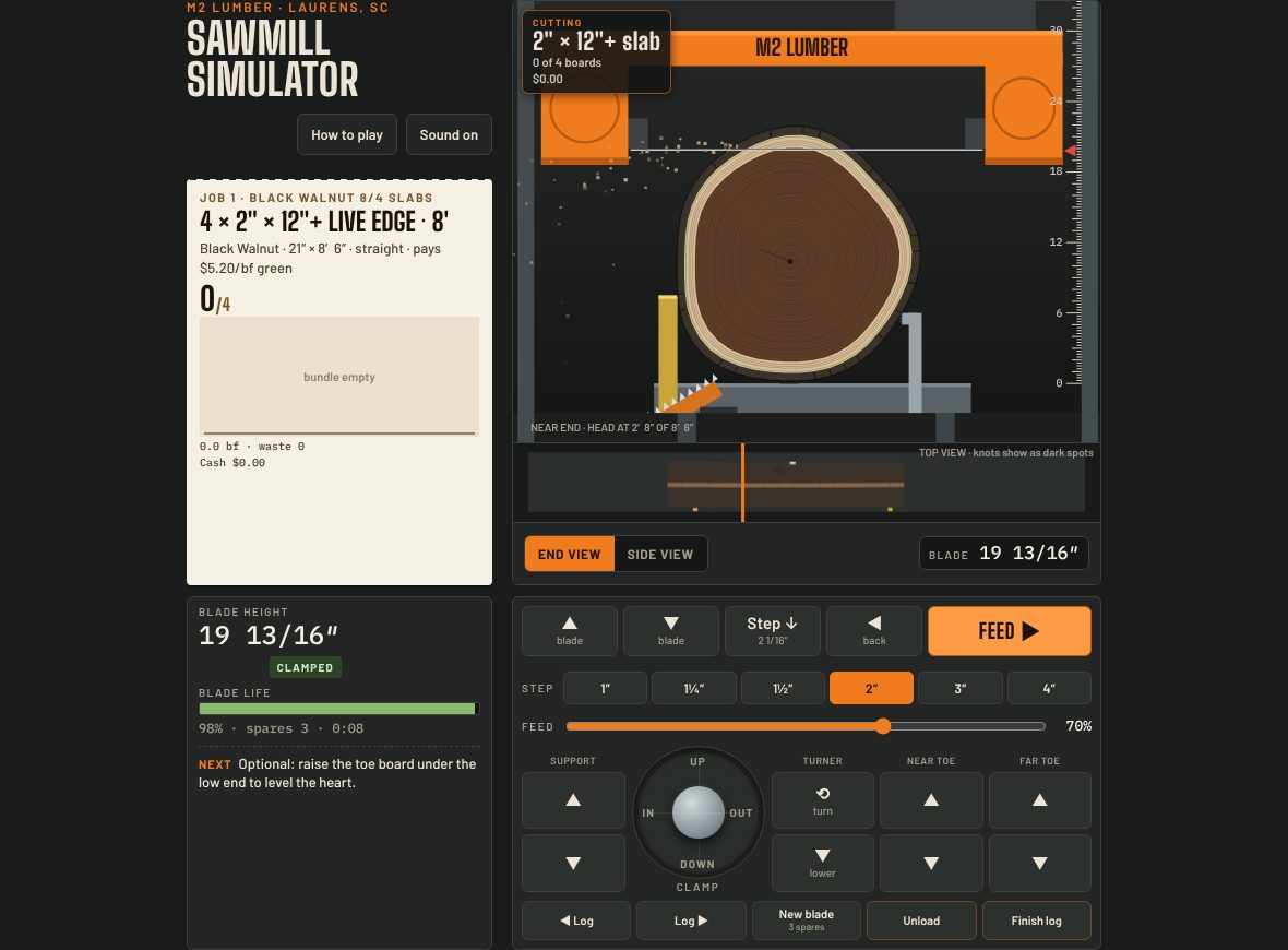 Sawmill Simulator game screen